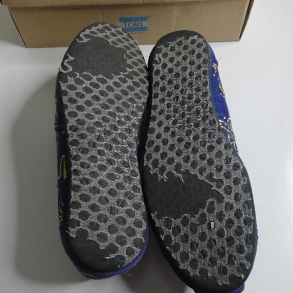 Tom's Royal Blue Gold Hand Painted Henna Boho With Box Size 7 EUC - Picture 6 of 8